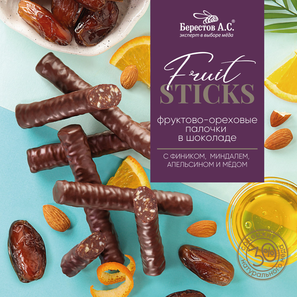  Берестов Fruit Stiсks с фиником, миндалём, апельсином и мёдом, 175г   в Можге