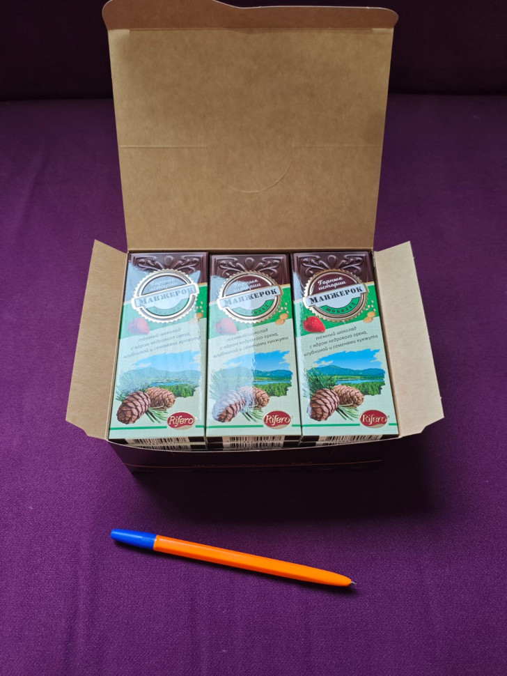  Риф и Ко Шоколадная плитка «Манжерок»(кедровые орехи, клубника, кунжут)  (блок 18шт по 55г)    в Можге
