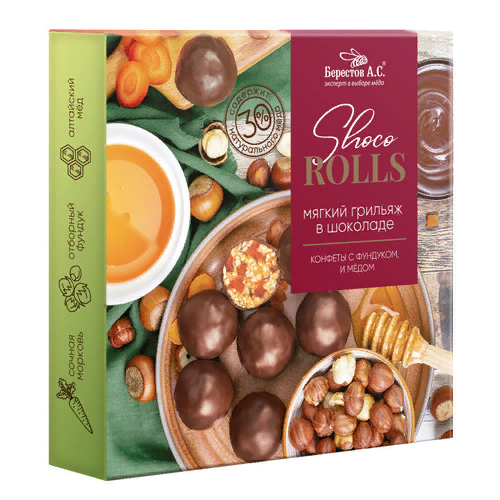  Берестов Shoco Rolls конфеты с фундуком, цукатами моркови  и медом 135г  в Можге